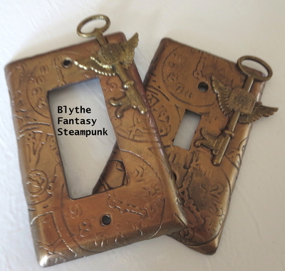 Flying keys on steampunk clock background