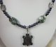 Hematite turtle (honu) ocean jasper and pearl necklace