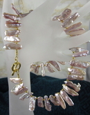 Natural purple Biwa pearl necklace with gold vermeil clasp