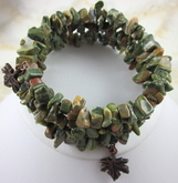 Ocean jasper memory wire bracelet with red copper maple leaves