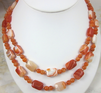 Orange Botswana and orange calcite double strand necklace